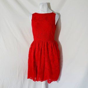 Red Lace Fit & Flare Tank Dress with Rhinestones